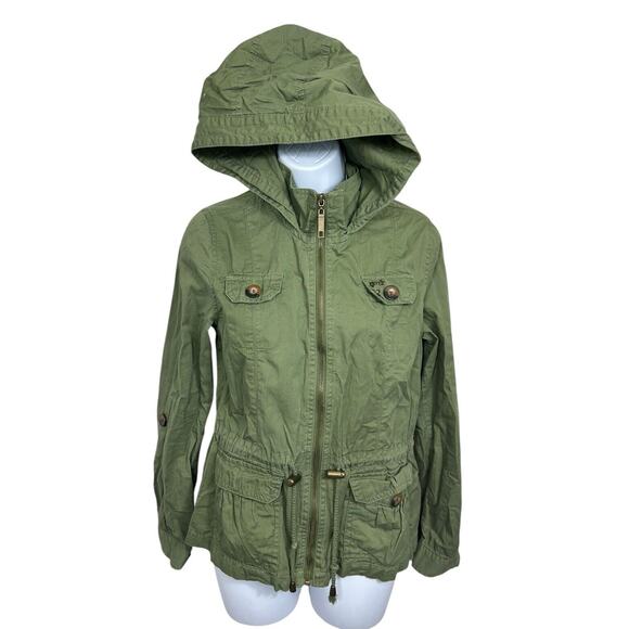Ashley Army Green Jacket Sz Small Hooded Full Zip Lightweight - Picture 6 of 6
